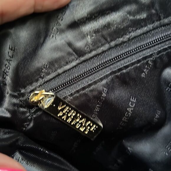 Versace Parfums Black Quilted Vegan Leather Clutch EUC - Picture 7 of 9